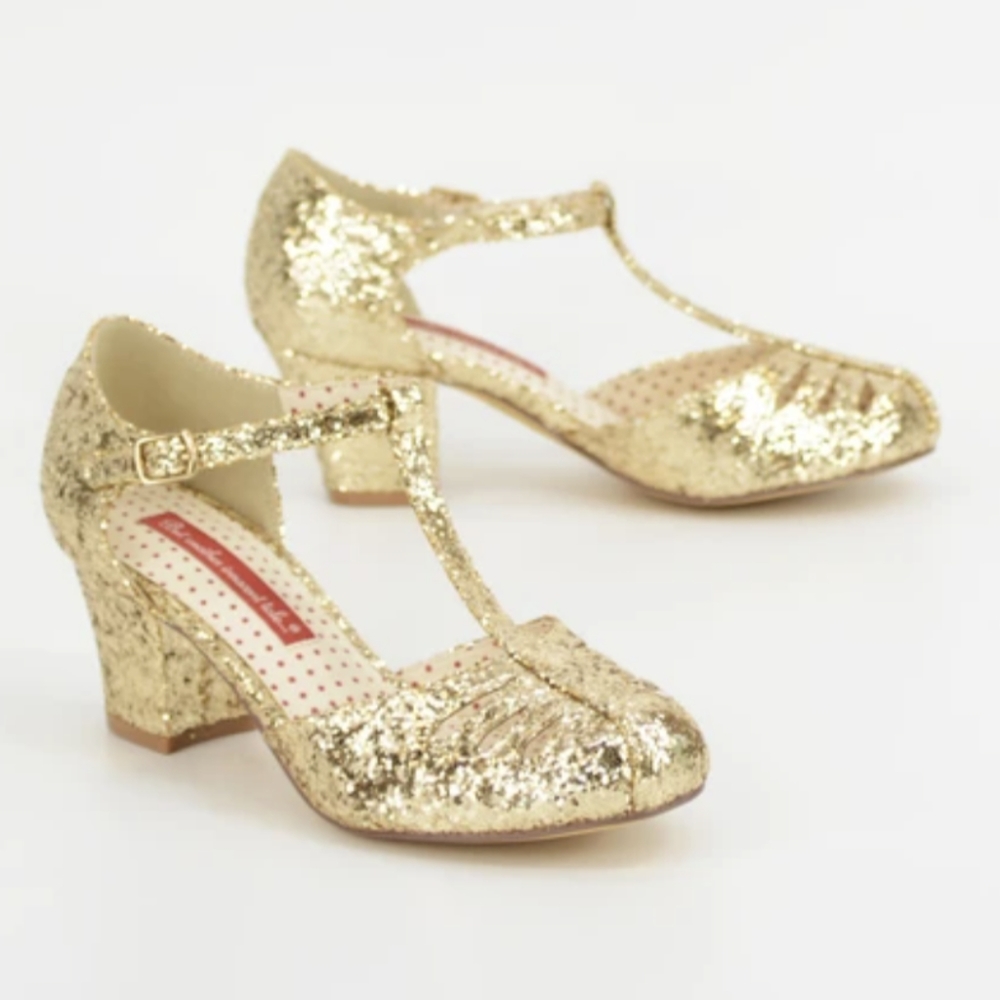 B.A.I.T. Robbie Gold Glitter Sparkle Heels
